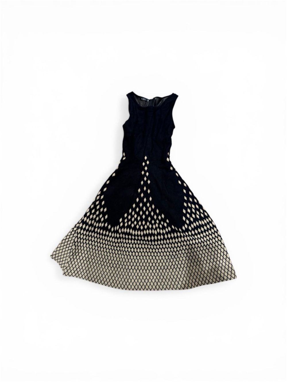 GiGi New York Black and Cream Diamond-Pattern Fit-and-Flare Dress